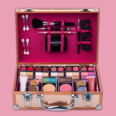 Gold Portable Professional 42 Color Eyeshadow Blush Makeup Set Train Case with Pro Makeup and Reusable Aluminum Case