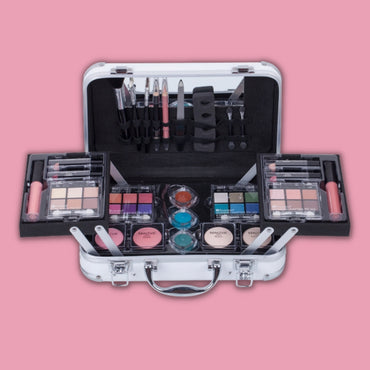 Professional 24 Color Eyeshadow Blush Makeup Set Train Case with Pro Make Up Kit and Reusable Aluminum Box