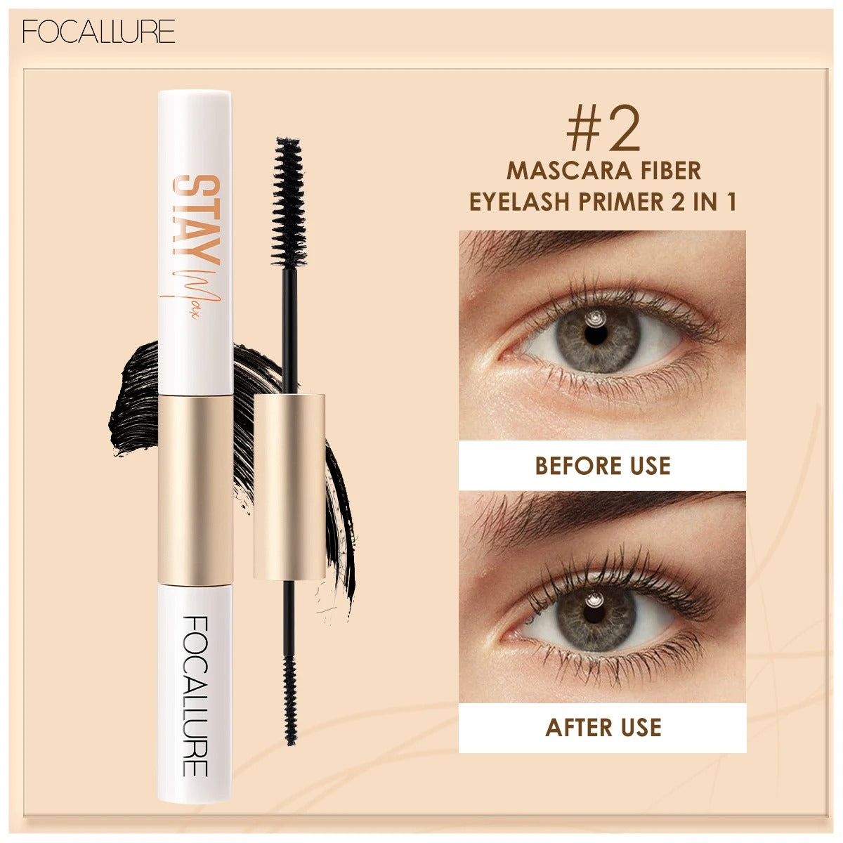 Focallure Waterproof Mascara Eyeliner 2 in 1 & Mascara Fiber Eyelash Primer 2 in 1