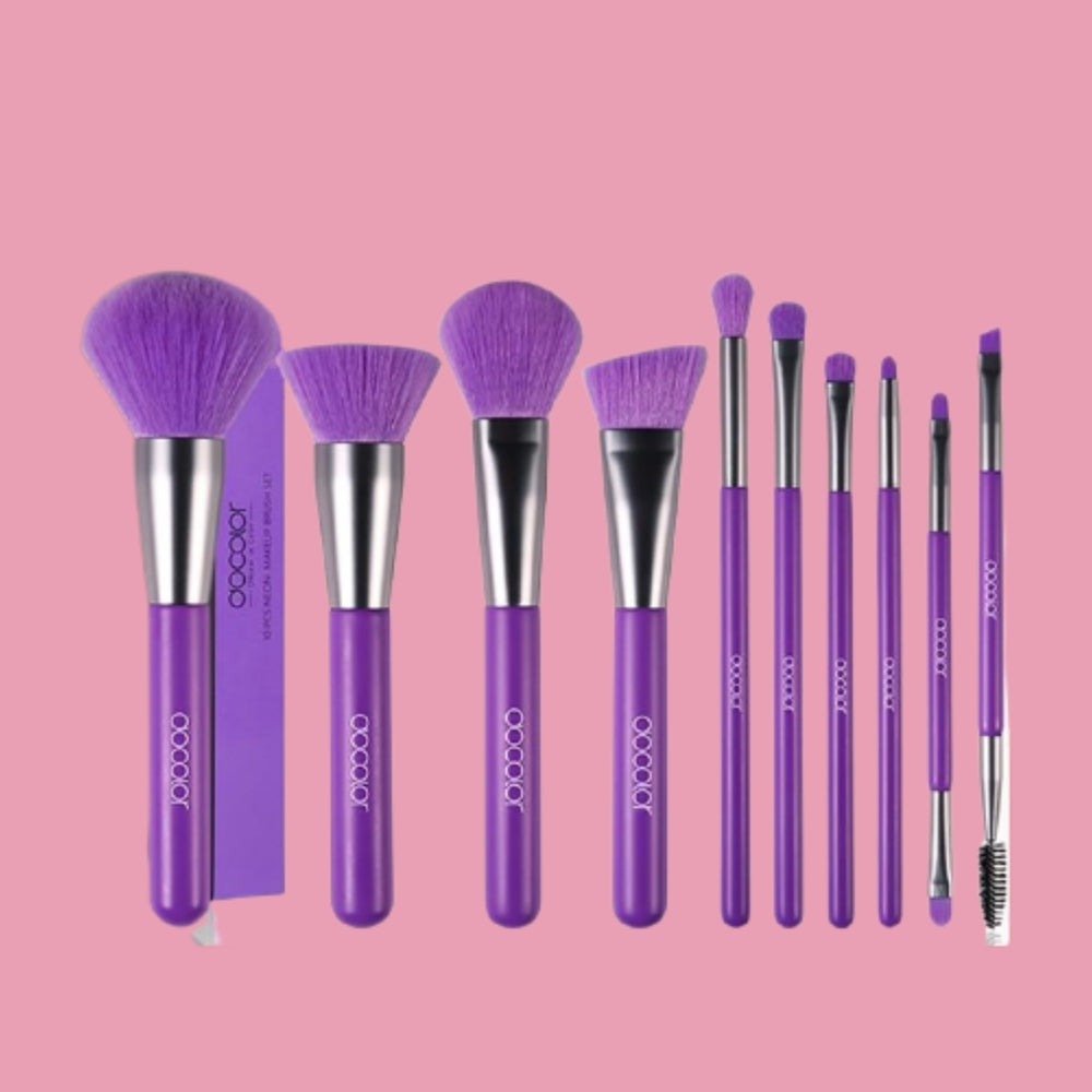 10Pcs Purple Synthetic Hair Professional Makeup Brushes
