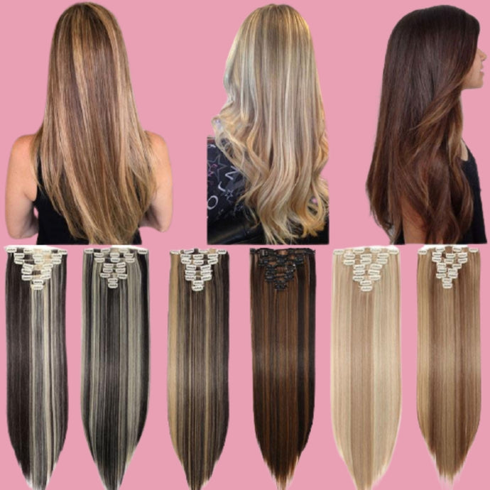 18 Clips Clip in Hair Extensions Synthetic Long Straight Hair Extension