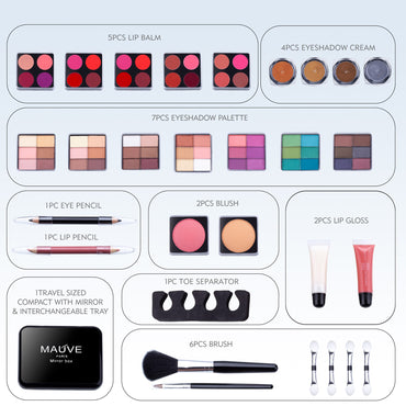 Gold Portable Professional 42 Color Eyeshadow Blush Makeup Set Train Case with Pro Makeup and Reusable Aluminum Case