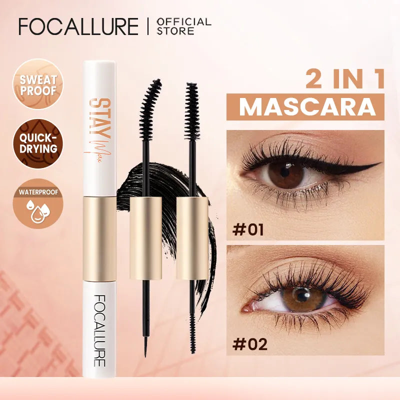 Focallure Waterproof Mascara Eyeliner 2 in 1 & Mascara Fiber Eyelash Primer 2 in 1