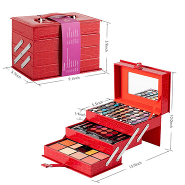 Red Pattern Portable Professional 45 Color Eye Shadow Lip Gloss Powder Blusher Foundation Make-Up Makeup Brush Set