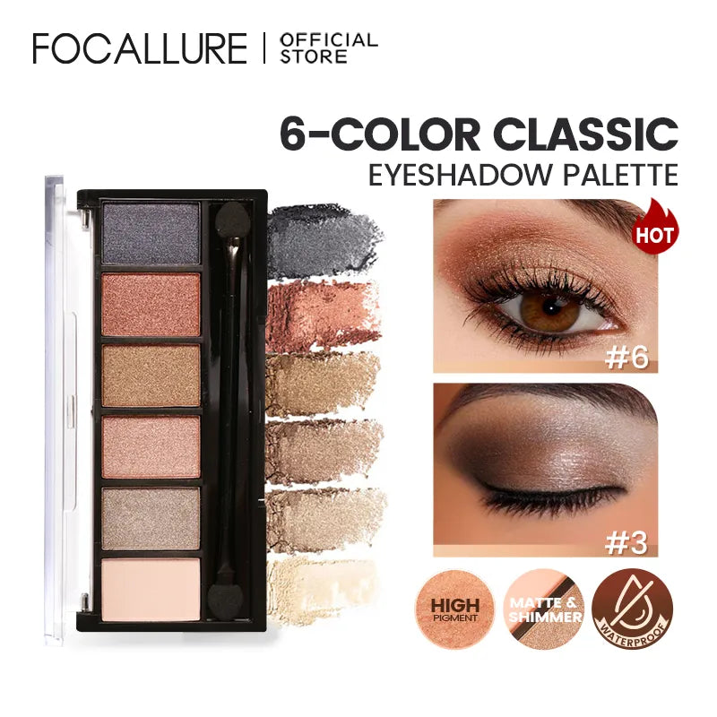 Focallure 6 Colors Shimmer Matte Palette Eye Shadow